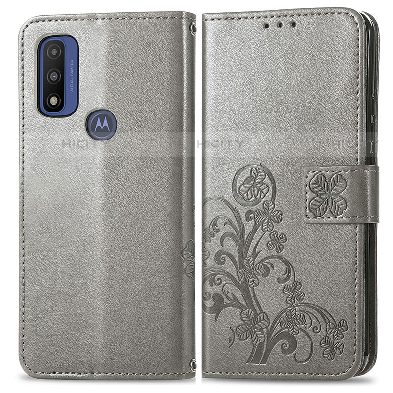 Custodia Portafoglio In Pelle Fiori Cover con Supporto per Motorola Moto G Pure Grigio