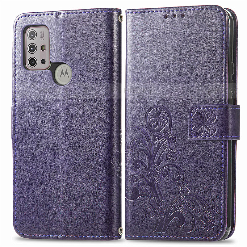 Custodia Portafoglio In Pelle Fiori Cover con Supporto per Motorola Moto G20 Viola