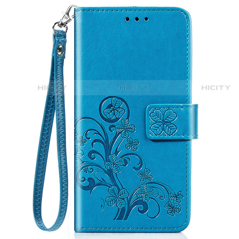 Custodia Portafoglio In Pelle Fiori Cover con Supporto per Motorola Moto One Fusion Plus Blu