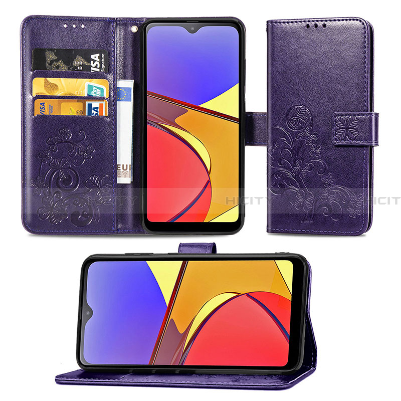 Custodia Portafoglio In Pelle Fiori Cover con Supporto per Samsung Galaxy A21 SC-42A