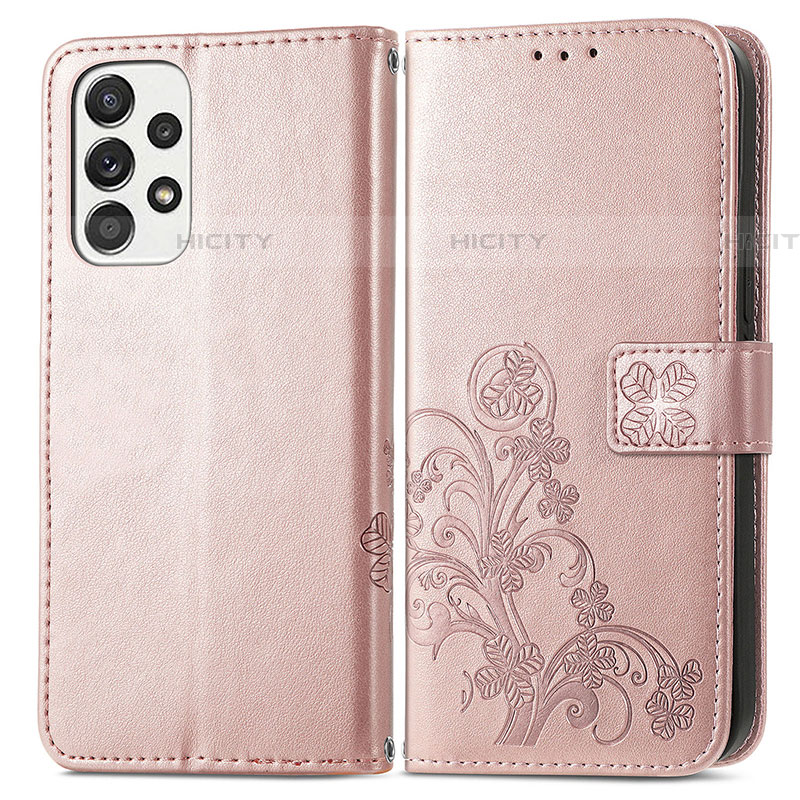 Custodia Portafoglio In Pelle Fiori Cover con Supporto per Samsung Galaxy A53 5G Rosa