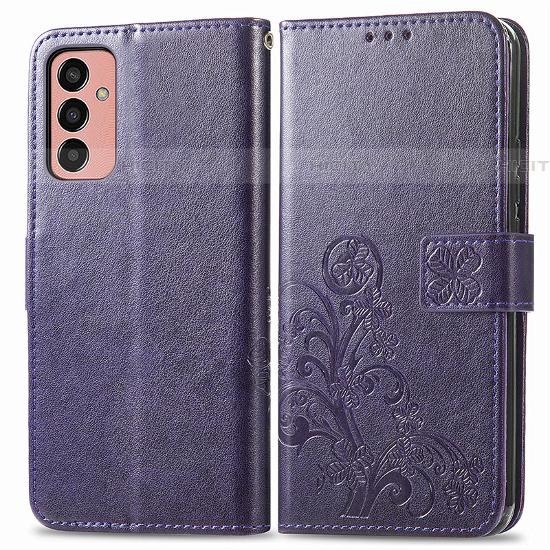 Custodia Portafoglio In Pelle Fiori Cover con Supporto per Samsung Galaxy M13 4G Viola