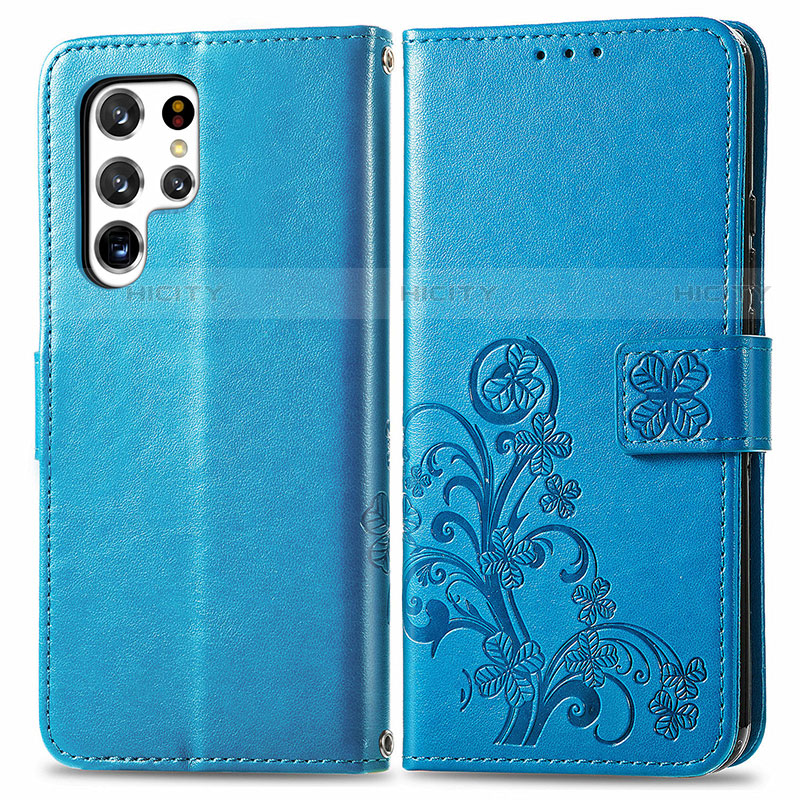 Custodia Portafoglio In Pelle Fiori Cover con Supporto per Samsung Galaxy S21 Ultra 5G Blu