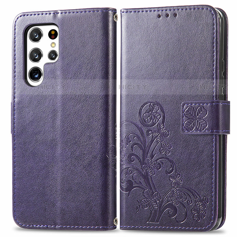 Custodia Portafoglio In Pelle Fiori Cover con Supporto per Samsung Galaxy S21 Ultra 5G Viola
