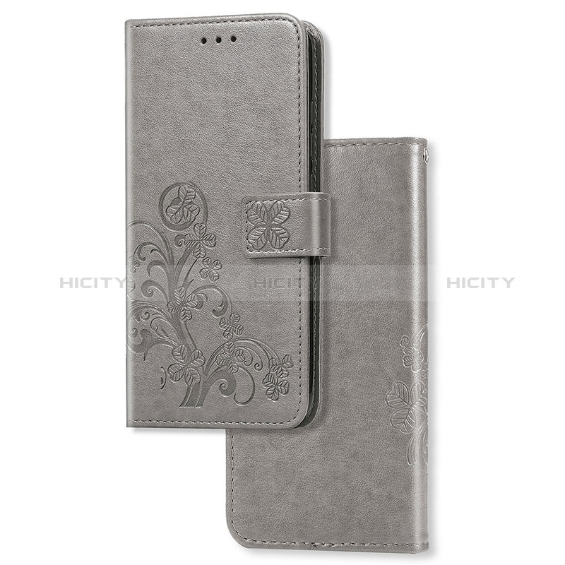 Custodia Portafoglio In Pelle Fiori Cover con Supporto per Sony Xperia 5 Grigio