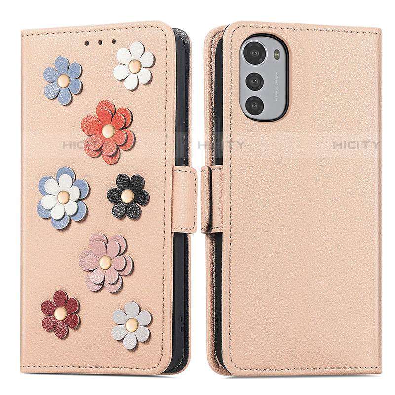 Custodia Portafoglio In Pelle Fiori Cover con Supporto S02D per Motorola Moto E32