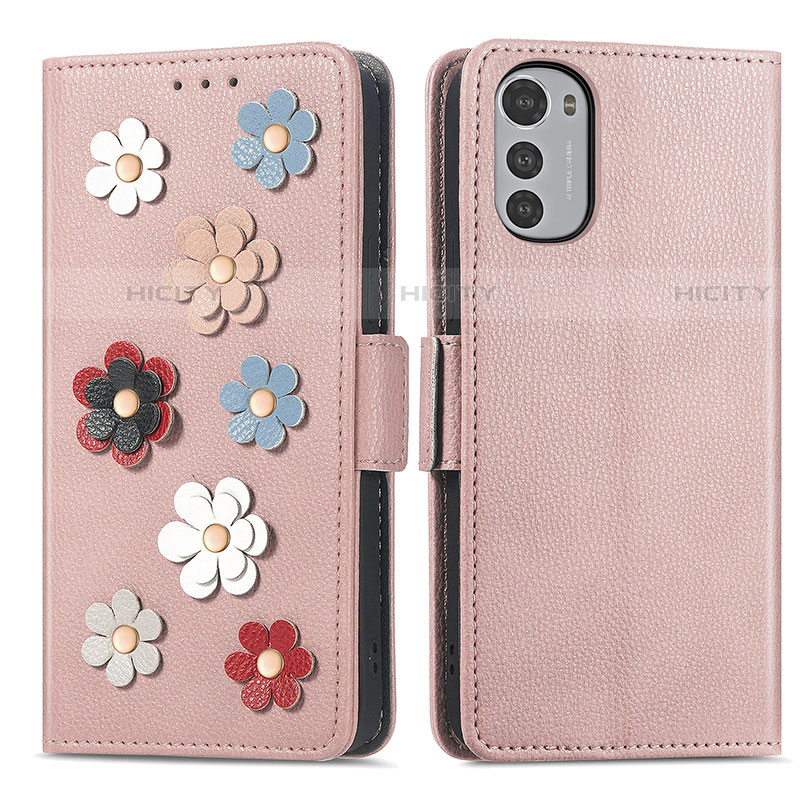 Custodia Portafoglio In Pelle Fiori Cover con Supporto S02D per Motorola Moto E32