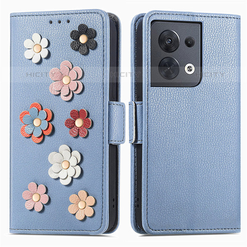 Custodia Portafoglio In Pelle Fiori Cover con Supporto S02D per Oppo Reno8 5G