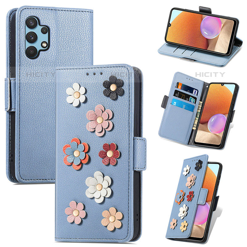 Custodia Portafoglio In Pelle Fiori Cover con Supporto S02D per Samsung Galaxy M32 5G