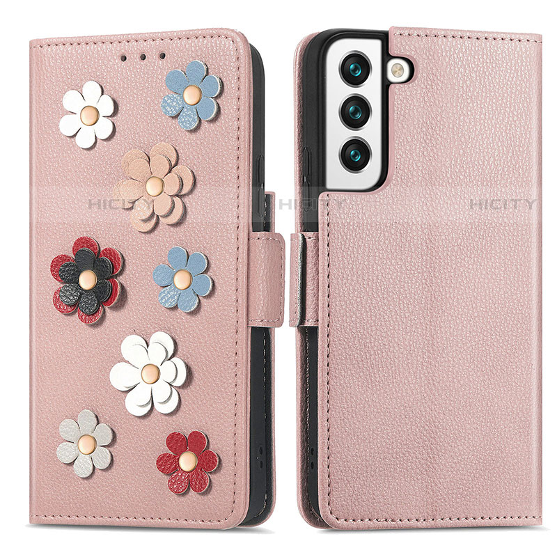 Custodia Portafoglio In Pelle Fiori Cover con Supporto S04D per Samsung Galaxy S22 5G