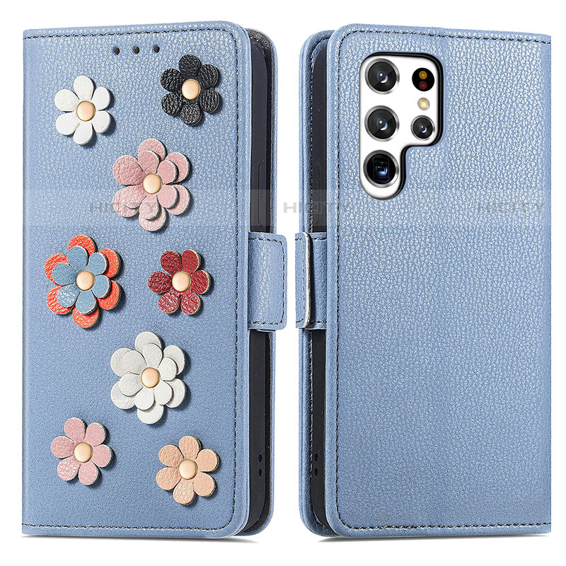 Custodia Portafoglio In Pelle Fiori Cover con Supporto S04D per Samsung Galaxy S22 Ultra 5G