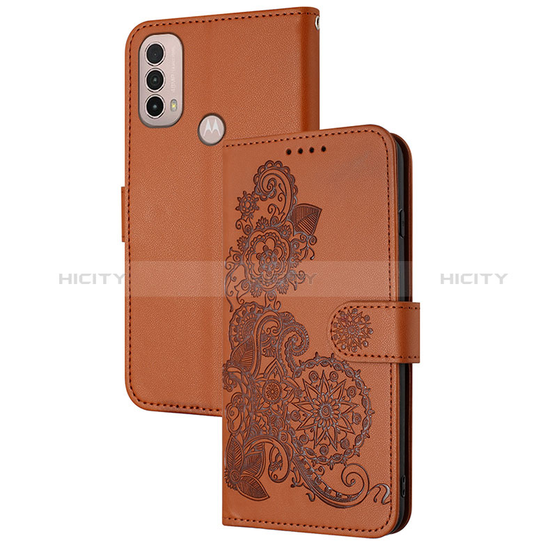 Custodia Portafoglio In Pelle Fiori Cover con Supporto Y01X per Motorola Moto E40 Marrone