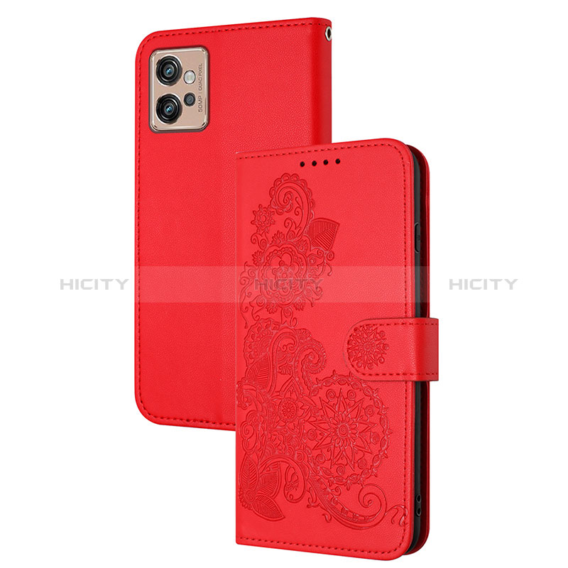 Custodia Portafoglio In Pelle Fiori Cover con Supporto Y01X per Motorola Moto G32 Rosso