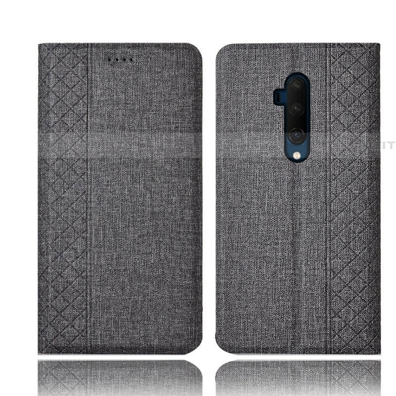 Custodia Portafoglio In stoffa con Supporto H01 per OnePlus 7T Pro Grigio