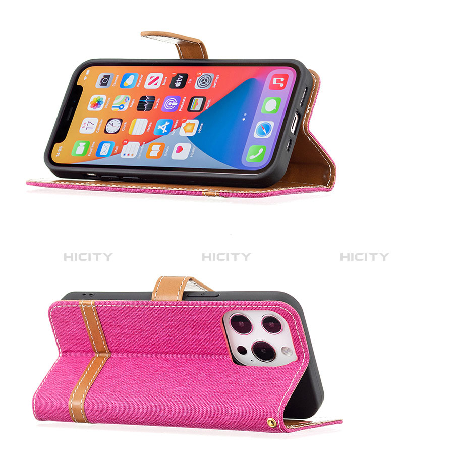 Custodia Portafoglio In stoffa con Supporto per Apple iPhone 13 Pro Rosa Caldo