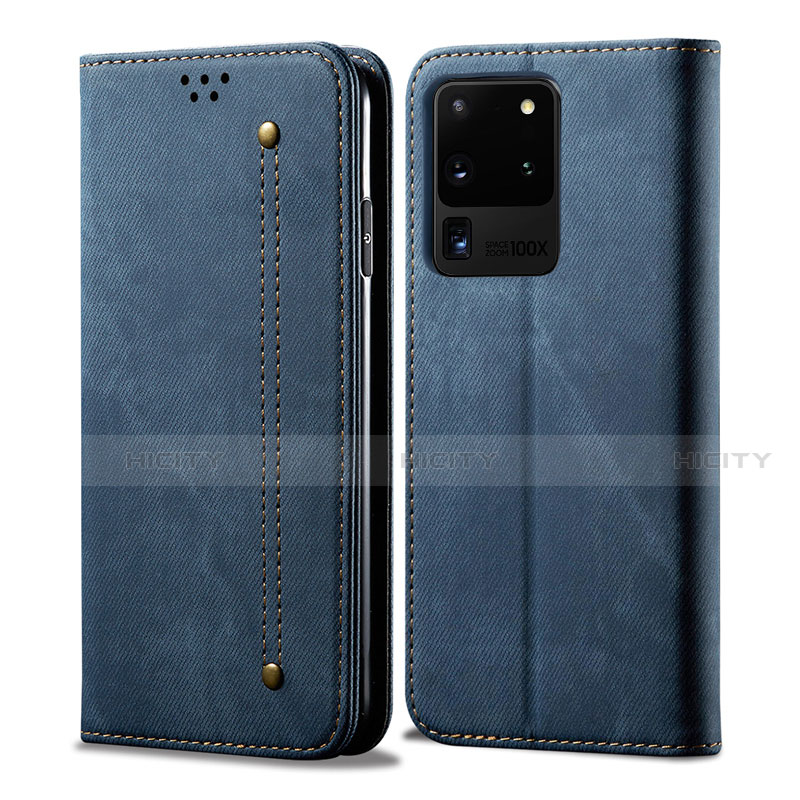 Custodia Portafoglio In stoffa con Supporto per Samsung Galaxy S20 Ultra 5G Blu