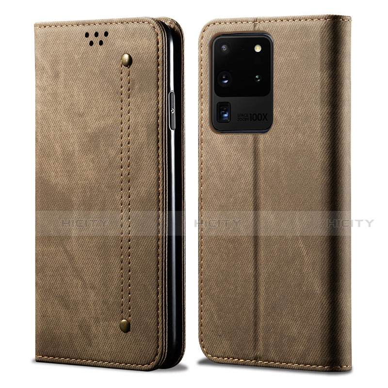 Custodia Portafoglio In stoffa con Supporto per Samsung Galaxy S20 Ultra 5G Marrone