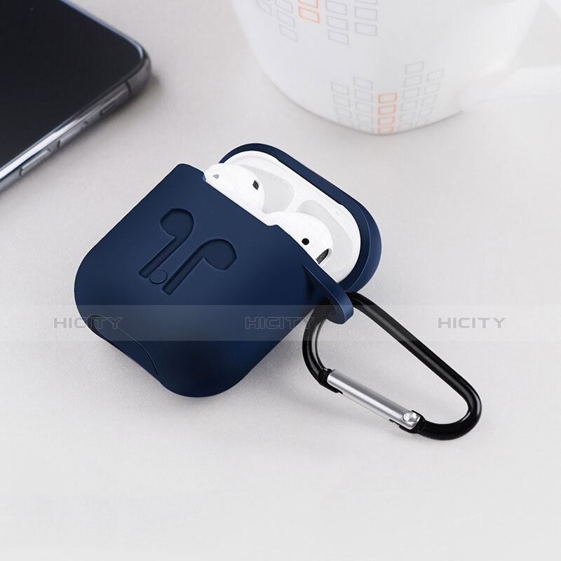 Custodia Portatile con Moschettone per AirPods Custodia di Ricarica A04 Blu