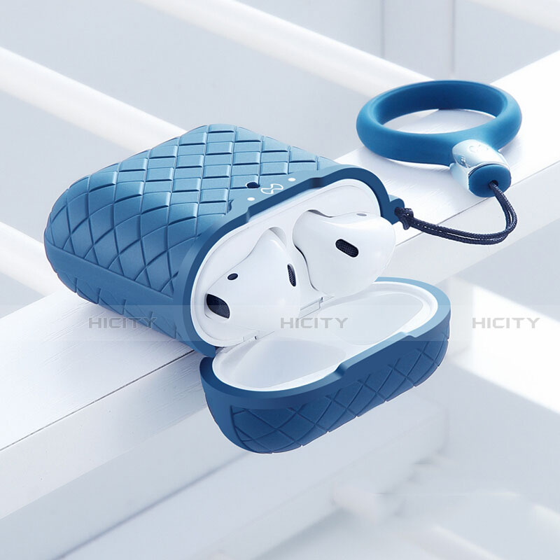 Custodia Portatile con Moschettone per AirPods Custodia di Ricarica C04 Blu