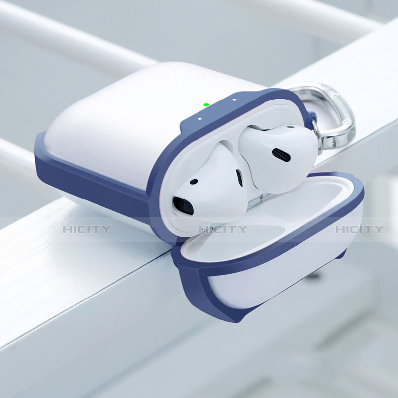 Custodia Portatile con Moschettone per AirPods Custodia di Ricarica C05 Blu