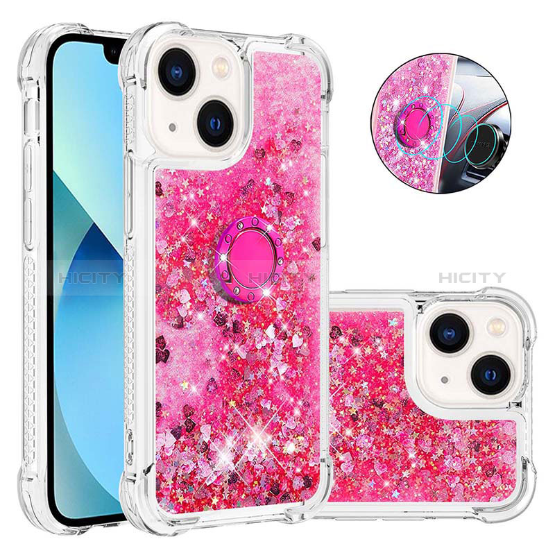 Custodia Silicone Cover Morbida Bling-Bling con Anello Supporto S01 per Apple iPhone 13