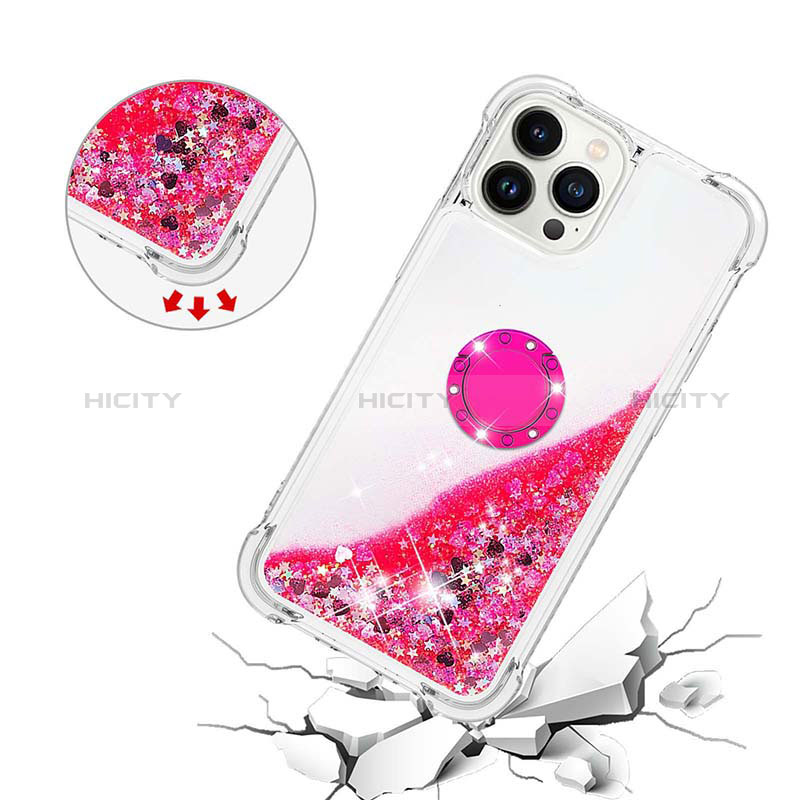 Custodia Silicone Cover Morbida Bling-Bling con Anello Supporto S01 per Apple iPhone 13 Pro