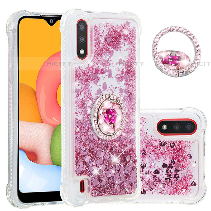 Custodia Silicone Cover Morbida Bling-Bling con Anello Supporto S01 per Samsung Galaxy A01 SM-A015