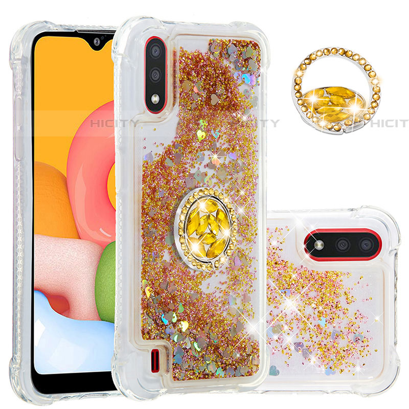 Custodia Silicone Cover Morbida Bling-Bling con Anello Supporto S01 per Samsung Galaxy A01 SM-A015