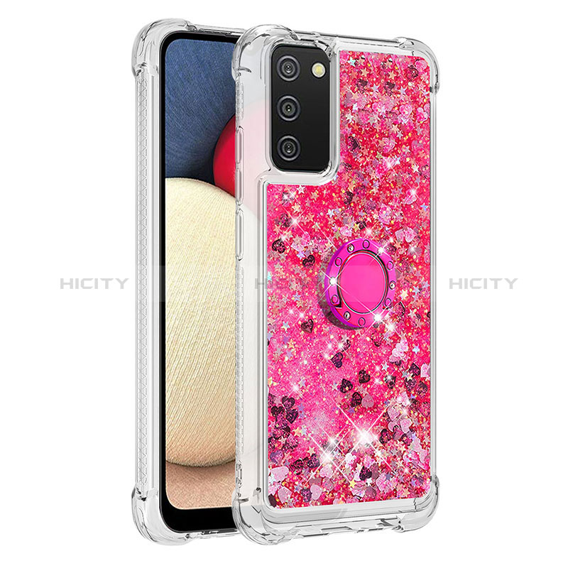 Custodia Silicone Cover Morbida Bling-Bling con Anello Supporto S01 per Samsung Galaxy A02s Rosa Caldo