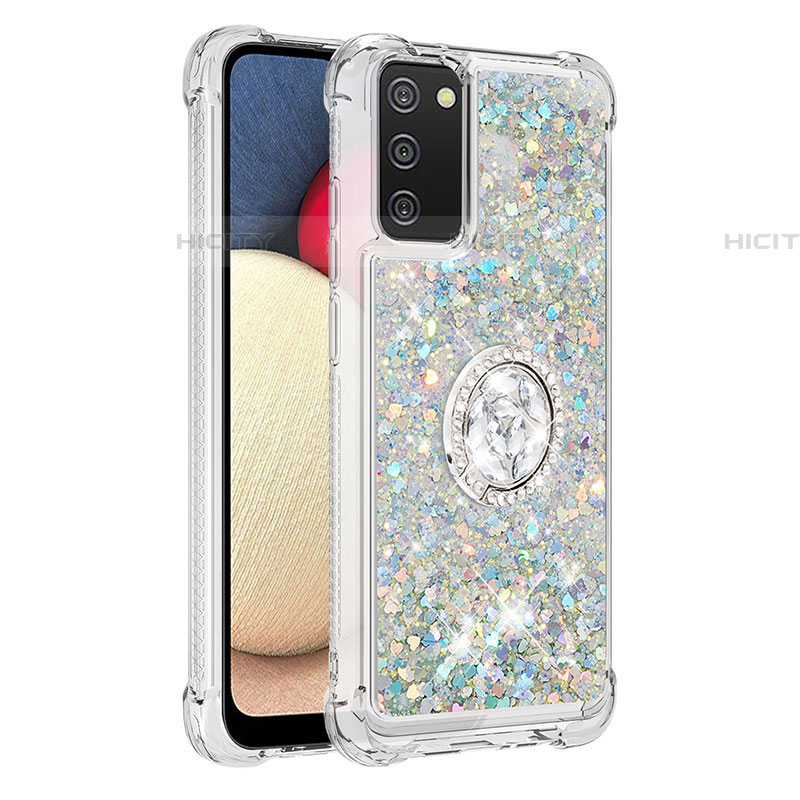 Custodia Silicone Cover Morbida Bling-Bling con Anello Supporto S01 per Samsung Galaxy A03s