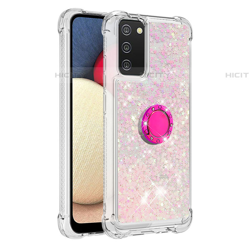 Custodia Silicone Cover Morbida Bling-Bling con Anello Supporto S01 per Samsung Galaxy A03s