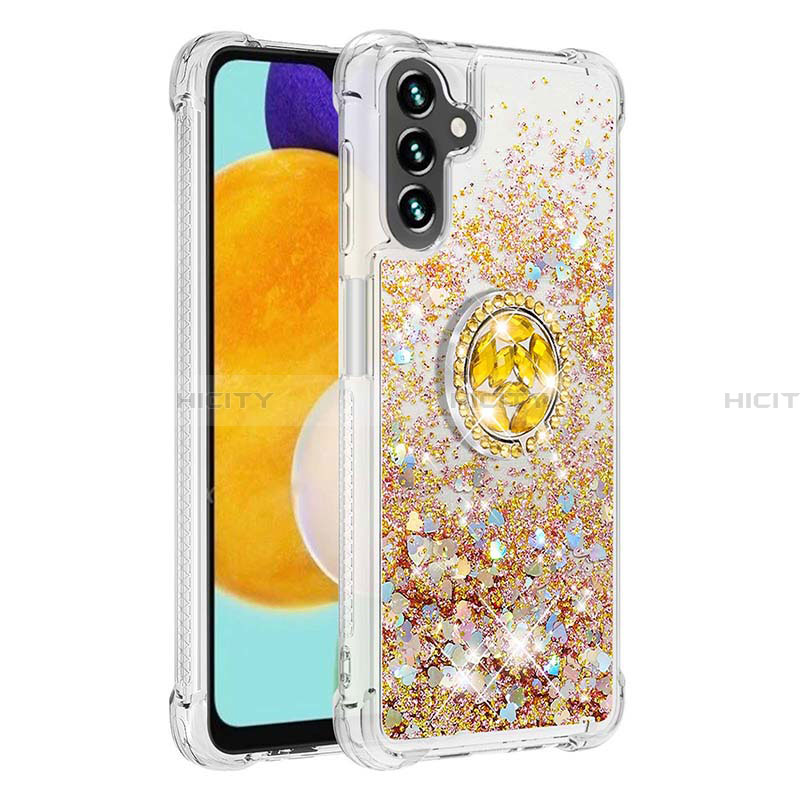 Custodia Silicone Cover Morbida Bling-Bling con Anello Supporto S01 per Samsung Galaxy A13 5G Oro