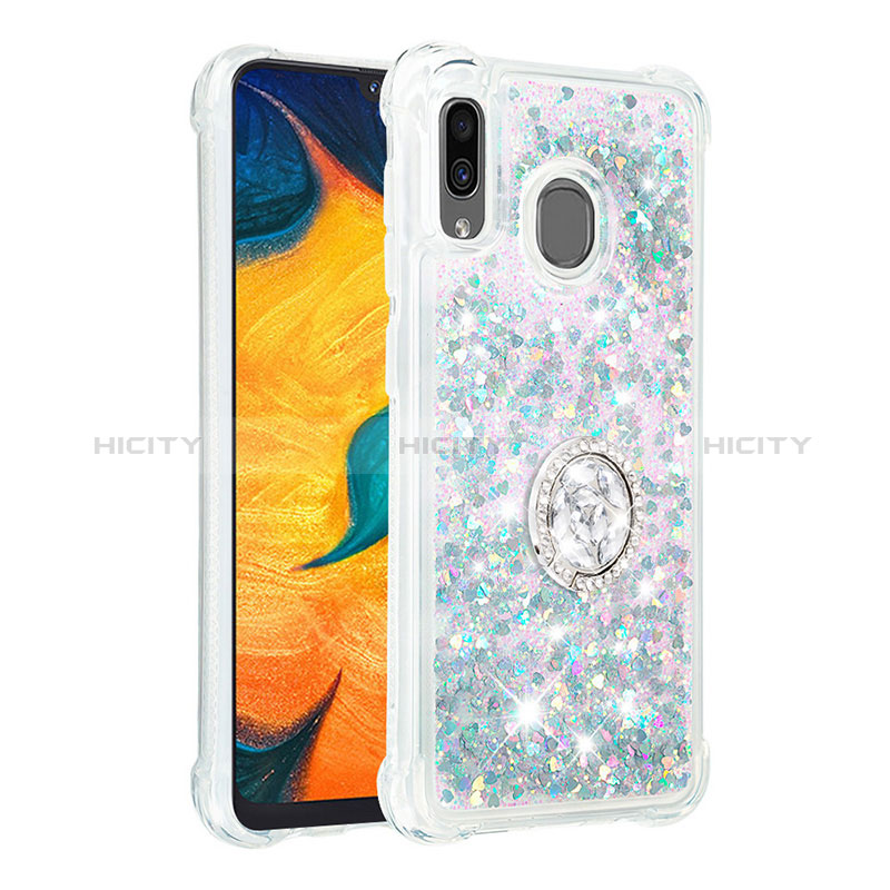 Custodia Silicone Cover Morbida Bling-Bling con Anello Supporto S01 per Samsung Galaxy A30 Argento