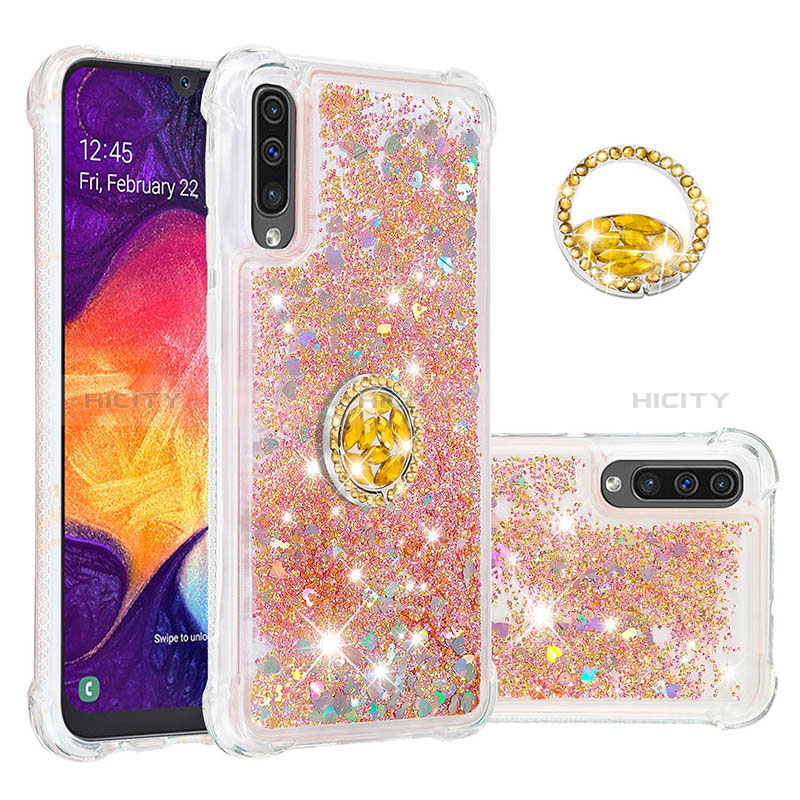 Custodia Silicone Cover Morbida Bling-Bling con Anello Supporto S01 per Samsung Galaxy A50