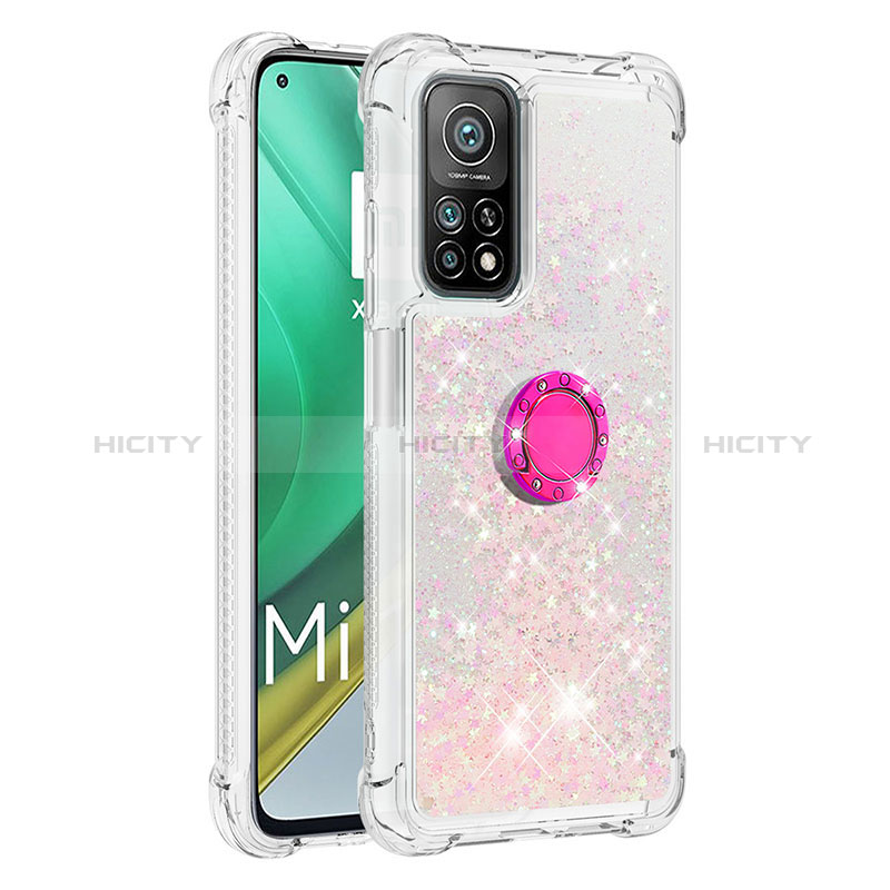 Custodia Silicone Cover Morbida Bling-Bling con Anello Supporto S01 per Xiaomi Mi 10T Pro 5G Rosa