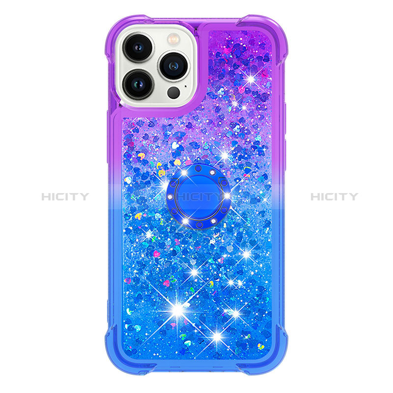 Custodia Silicone Cover Morbida Bling-Bling con Anello Supporto S02 per Apple iPhone 14 Pro