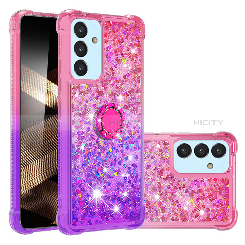 Custodia Silicone Cover Morbida Bling-Bling con Anello Supporto S02 per Samsung Galaxy A15 LTE Rosa Caldo