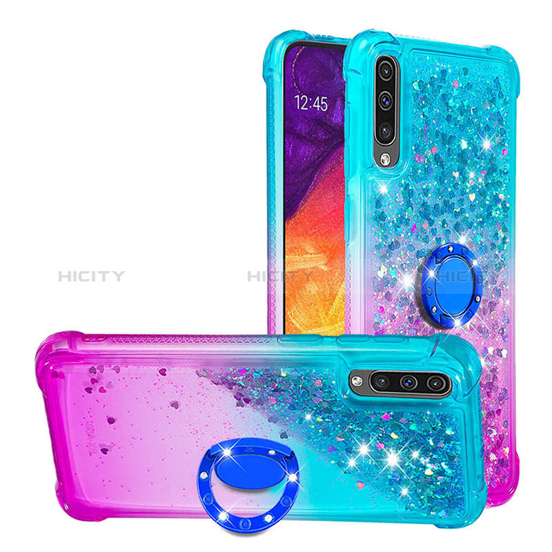 Custodia Silicone Cover Morbida Bling-Bling con Anello Supporto S02 per Samsung Galaxy A50