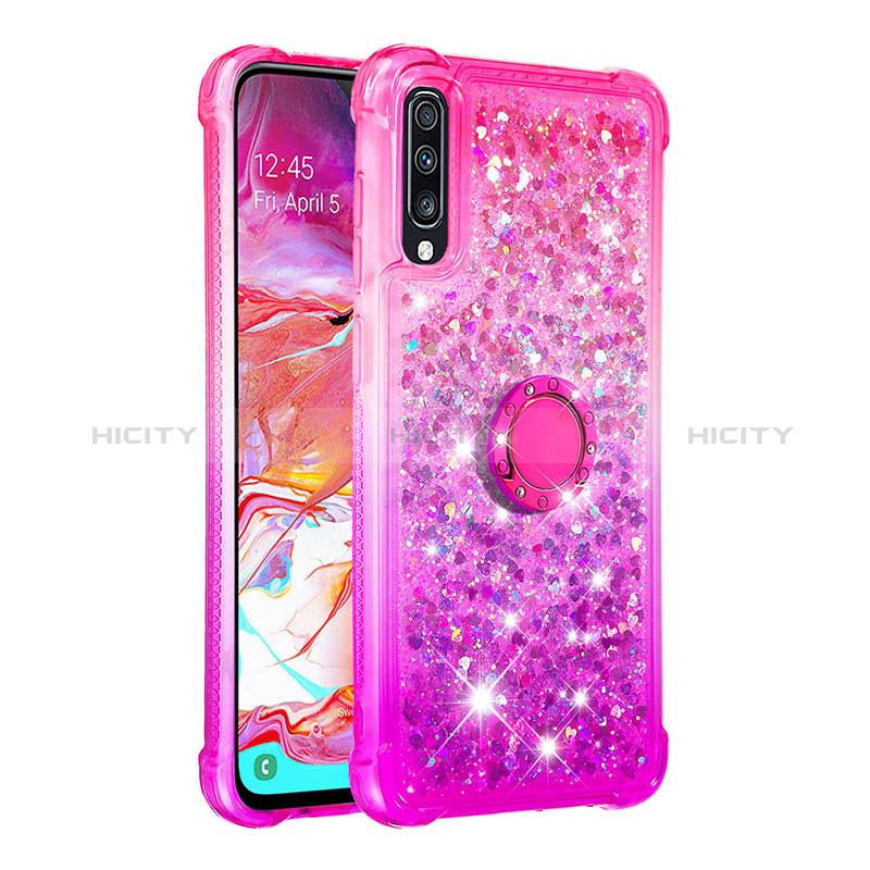 Custodia Silicone Cover Morbida Bling-Bling con Anello Supporto S02 per Samsung Galaxy A70