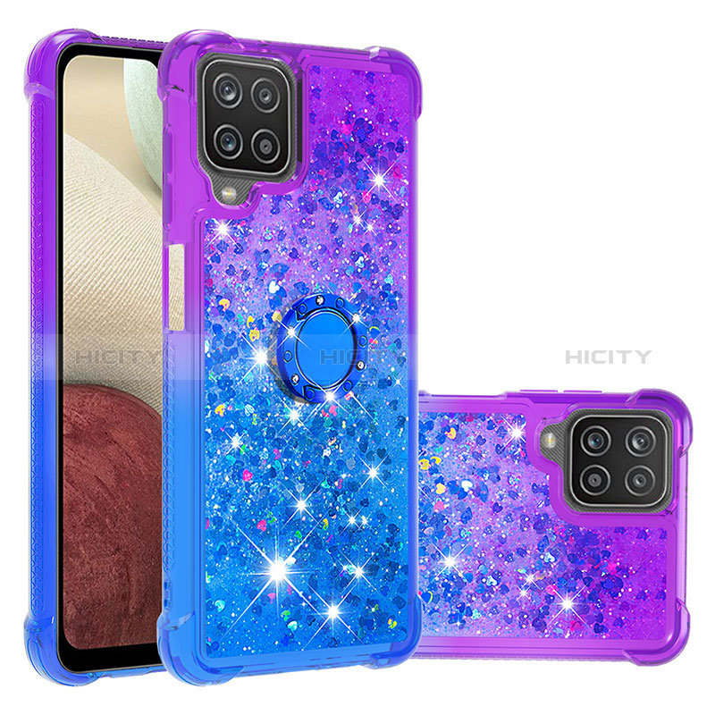 Custodia Silicone Cover Morbida Bling-Bling con Anello Supporto S02 per Samsung Galaxy M12