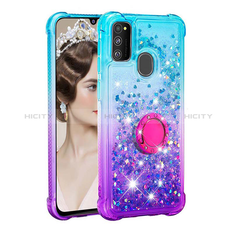 Custodia Silicone Cover Morbida Bling-Bling con Anello Supporto S02 per Samsung Galaxy M30s