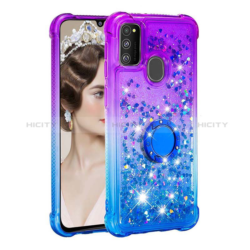 Custodia Silicone Cover Morbida Bling-Bling con Anello Supporto S02 per Samsung Galaxy M30s