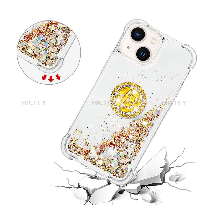 Custodia Silicone Cover Morbida Bling-Bling con Anello Supporto S03 per Apple iPhone 13