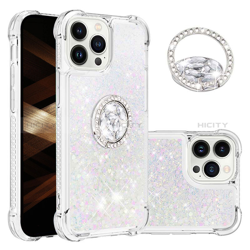 Custodia Silicone Cover Morbida Bling-Bling con Anello Supporto S03 per Apple iPhone 14 Pro