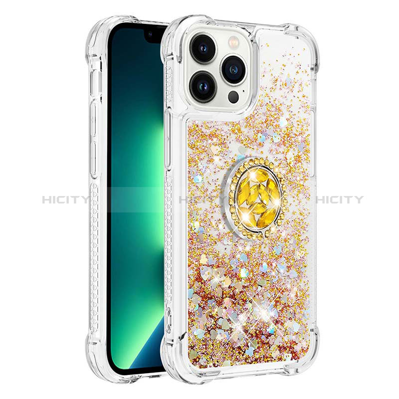 Custodia Silicone Cover Morbida Bling-Bling con Anello Supporto S03 per Apple iPhone 14 Pro