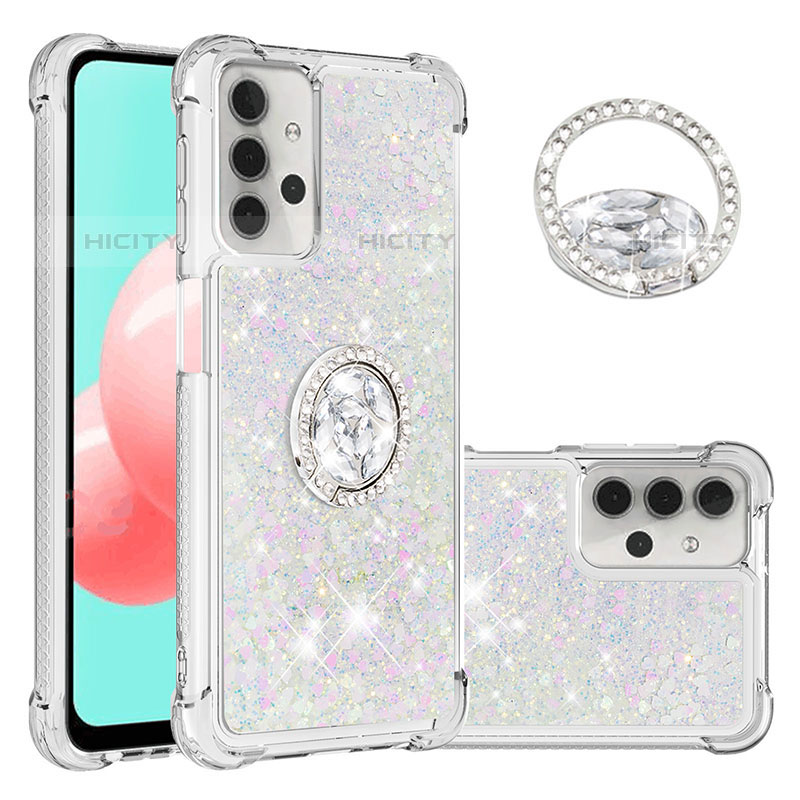 Custodia Silicone Cover Morbida Bling-Bling con Anello Supporto S03 per Samsung Galaxy M32 5G