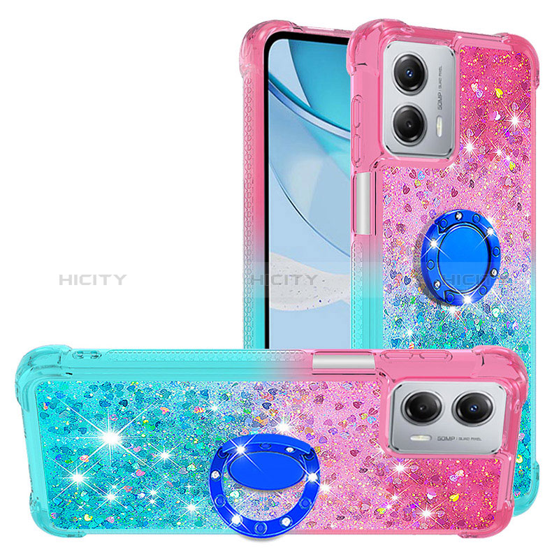 Custodia Silicone Cover Morbida Bling-Bling con Anello Supporto YB2 per Motorola Moto G 5G (2023) Rosa