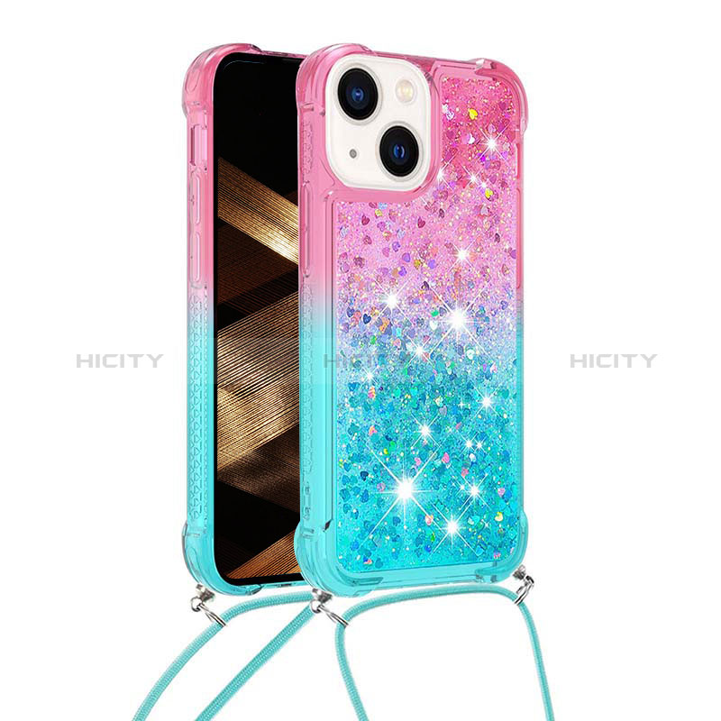 Custodia Silicone Cover Morbida Bling-Bling con Cinghia Cordino Mano S01 per Apple iPhone 13