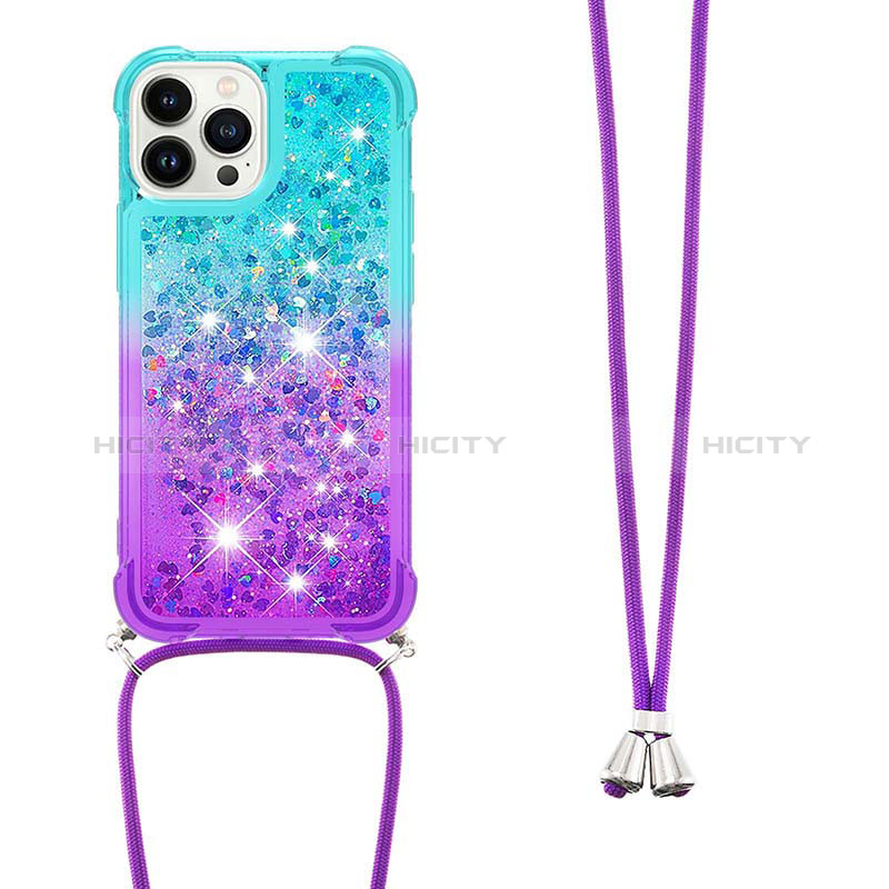 Custodia Silicone Cover Morbida Bling-Bling con Cinghia Cordino Mano S01 per Apple iPhone 13 Pro