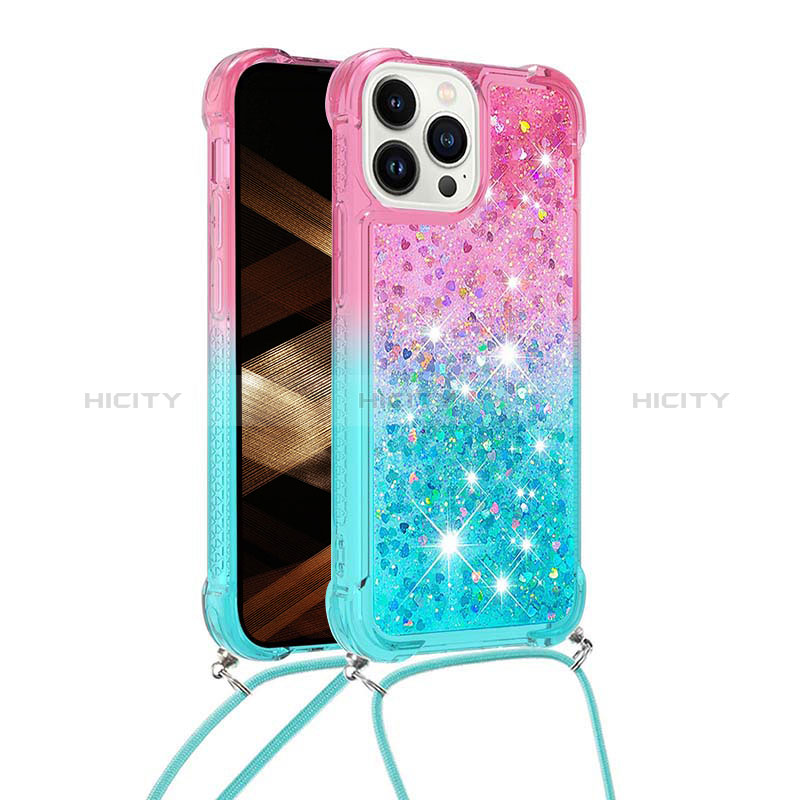 Custodia Silicone Cover Morbida Bling-Bling con Cinghia Cordino Mano S01 per Apple iPhone 13 Pro Max